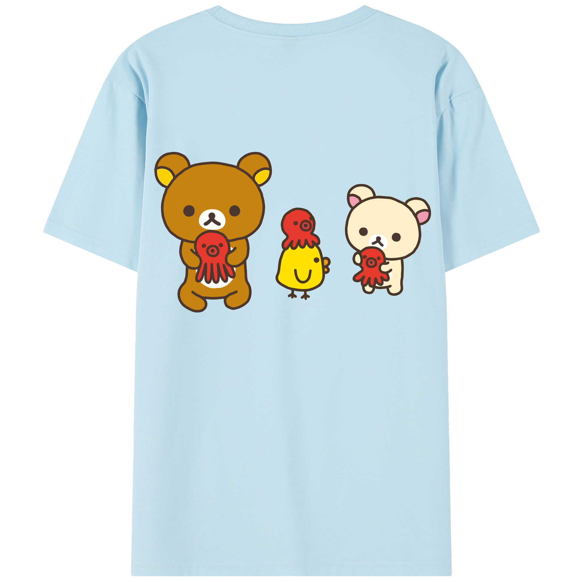 （画像用） リラックマ リラックマ キイロイトリ Rilakkuma Korilakkuma Kiiroitori 綿100％半袖Tシャツ（背面プリント）
